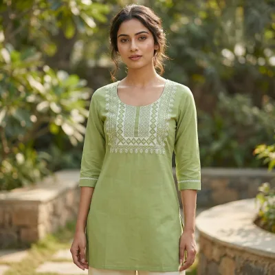Pista Green Rayon Short Kurti